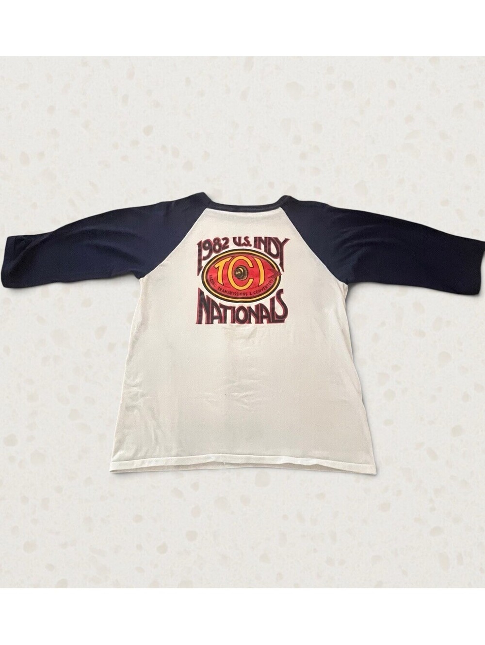 Vtg 1982 NHRA US Nationals Indy Drag Racing Raglan Shirt TCI Automotive Baseball